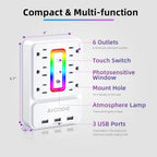 Multi Plug Outlet Extender, 6 Outlet Surge Outlet Protector with 3 USB Charger(3.2A Total),Wall Outlet Plug Electrical Outlet with 6 Ambient RGB Light , Plug Extender for Home,Office,Dorm,Hotel