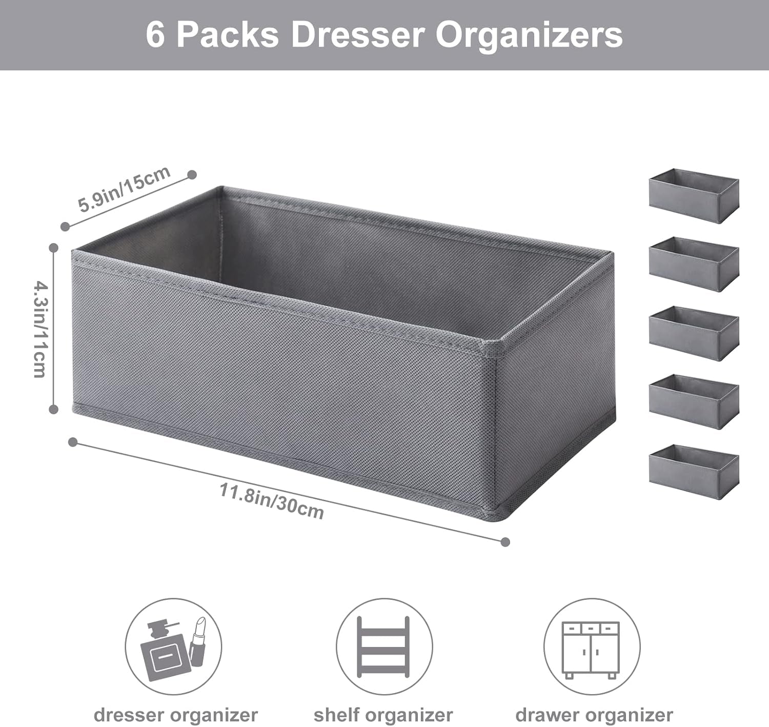 6 Packs Dresser Drawer Organizers for Clothing,Woven-Fabric Baby Clothes Organizer and Storage in Bedroom-Closet & Drawer Organization-1 Large Cell
